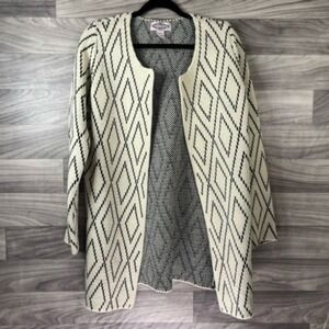 Oliver By Escio‎ Womens Cardigan Sweater Beige Diamond Long Sleeve Open Front M